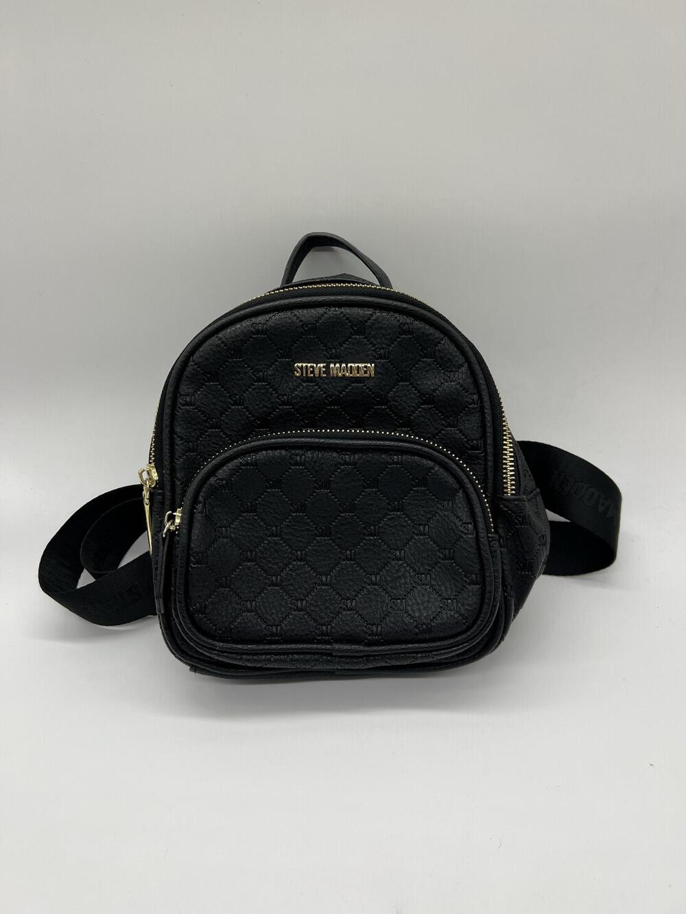 Steve Madden Backpack Womens Mini Black Logo Polyurethane Zip Adjustable Straps